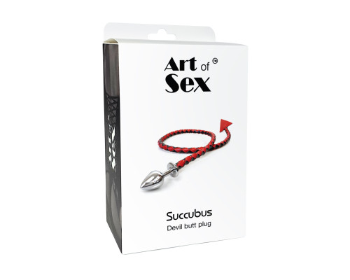 Металева анальна пробка S з диявольським хвостом Art of Sex - Succubus, екошкіра, чорний/золото