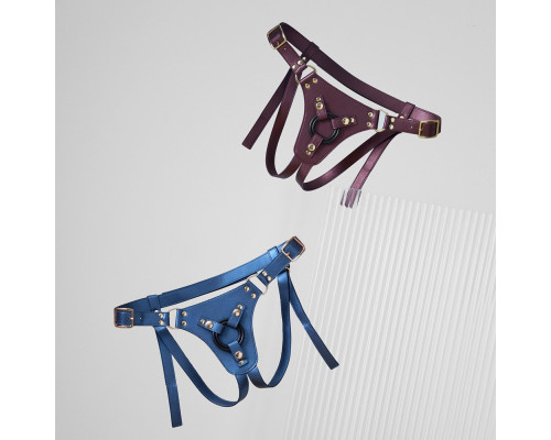 Трусики для страпона Strap-On-Me Harness Generous Blue, One Size, штучна шкіра, регульовані ремені, змінні кріплення для дилдо