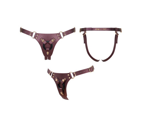 Трусики для страпона Strap-On-Me Harness Generous Aubergine, One Size, штучна шкіра, регульовані ремені, змінні кріплення для дилд