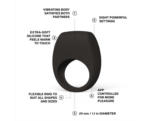 Ерекційне кільце з вібрацією LELO Tor 3 Black, керування зі смартфона