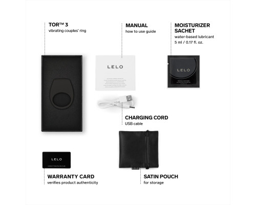 Ерекційне кільце з вібрацією LELO Tor 3 Black, керування зі смартфона