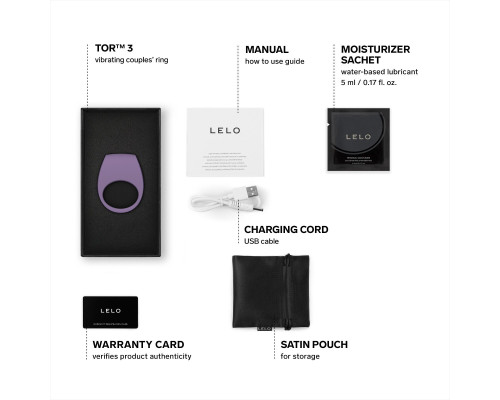 Ерекційне кільце з вібрацією LELO Tor 3 Violet Dusk, керування зі смартфона