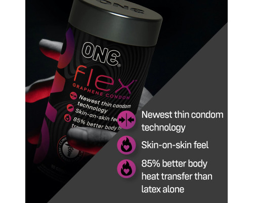 Презервативи ONE Flex Graphene, 10 шт, супертонкі, дуже міцні, подарункове паковання-тубус