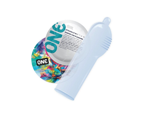 Презервативи ONE Pleasure Plus, 12 шт, з ребристою ділянкою на кінці, подарункове паковання-тубус