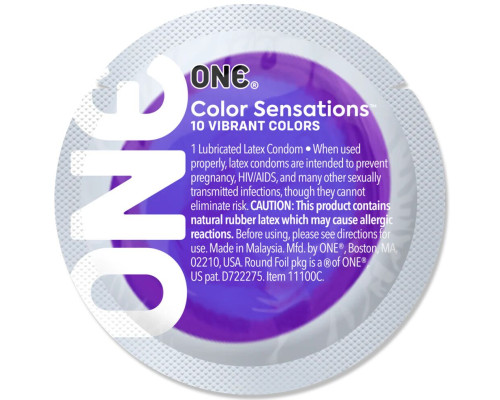 Презерватив ONE Color Sensations Pick ONE, 1 шт, фіолетовий, гладенький, зі змазкою