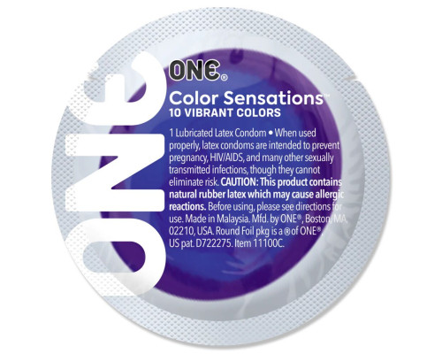 Презерватив ONE Color Sensations Struck by ONE, 1 шт, лавандово-бузковий, гладенький, зі змазкою