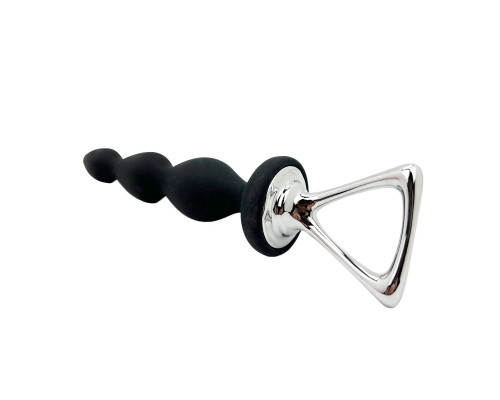 Анальний ланцюжок Adrien Lastic Arrow II, чорний, силіконовий, гнучкий, з металевою ручкою, діаметр 3,2 см