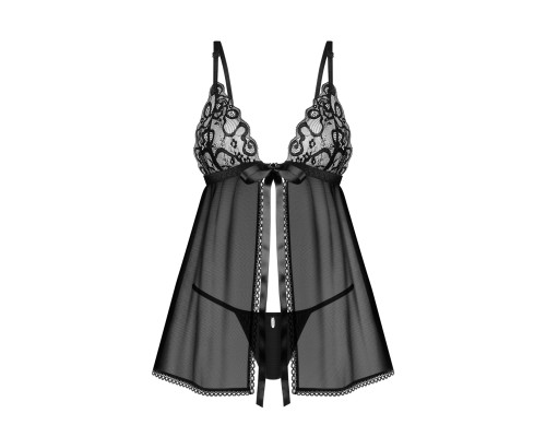 Сорочка бебі-дол Obsessive Blomentis babydoll & thong, M/L, мереживний ліф, стрінги в комплекті