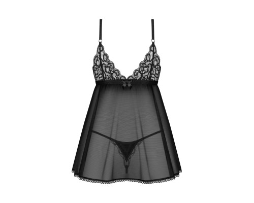 Сорочка бебі-дол Obsessive Blomentis babydoll & thong, M/L, мереживний ліф, стрінги в комплекті