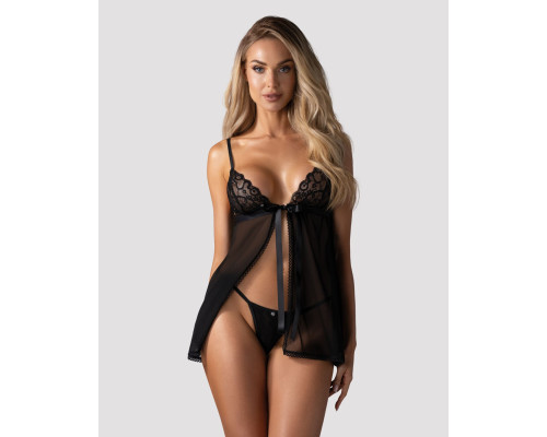 Сорочка бебі-дол Obsessive Blomentis babydoll & thong, M/L, мереживний ліф, стрінги в комплекті