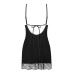 Пеньюар Obsessive Lobellis chemise & thong, XL/2XL, чорний, мереживне оздоблення, стрінги в комплекті