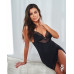 Пеньюар Obsessive Lobellis chemise & thong, XL/2XL, чорний, мереживне оздоблення, стрінги в комплекті
