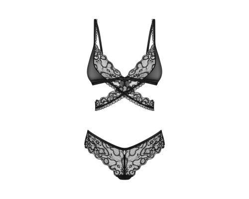 Комплект Obsessive Blomentis 2-pcs set, XS/S, мереживний, ліф із зав’язками на спині, трусики-сліпи