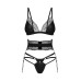 Комплект Obsessive Lobellis 3-pcs set, M/L, чорний, ліф з м’якою чашкою, стрінги, пояс для панчіх