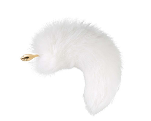 Металева анальна пробка з хутряним хвостом LOCKINK SEVANDA White Fox-Tail Anal Rose-shape Plug