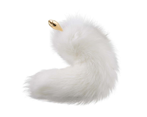 Металева анальна пробка з хутряним хвостом LOCKINK SEVANDA White Fox-Tail Anal Rose-shape Plug
