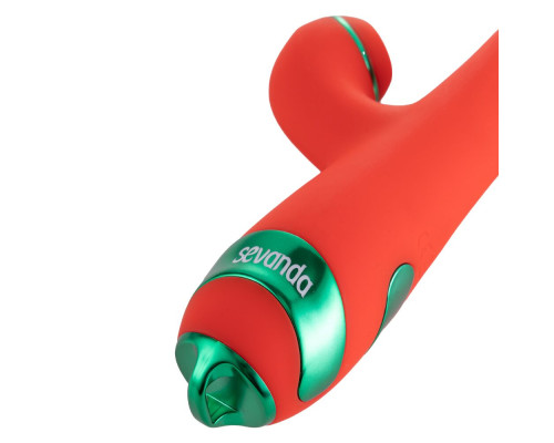 Вібратор-кролик з пульсацією та флогером LOCKINK SEVANDA Whip Vibrating Massage Wand, червоно-зелений