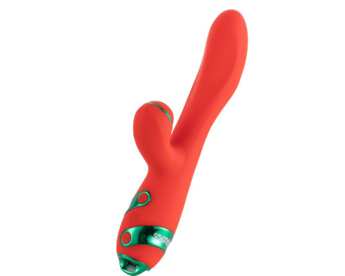 Вібратор-кролик з пульсацією та флогером LOCKINK SEVANDA Whip Vibrating Massage Wand, червоно-зелений