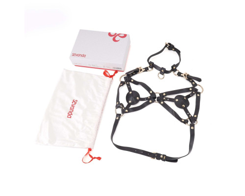 Портупея на грудь LOCKINK SEVANDA Queen Chest Harness with Removable Bra, чорна, зі знімними пестис
