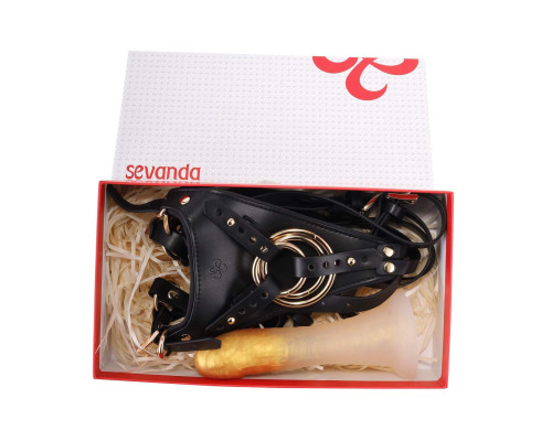 Страпон LOCKINK SEVANDA Queen Sheba Strapon Golden Dildo, регульовані кріплення, силіконовий дилдо