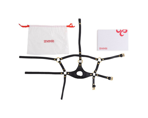 Маска-збруя для мінету LOCKINK SEVANDA Blowjob Head Harness, чорна, з м’якою вставкою у вигляді губ
