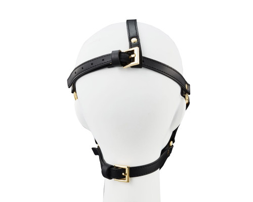 Маска-збруя для мінету LOCKINK SEVANDA Blowjob Head Harness, чорна, з м’якою вставкою у вигляді губ