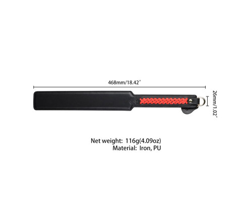 Паддл LOCKINK SEVANDA Braided-handle Spanking Paddle, чорно-червоний, гладенький, з плетінням на ручці