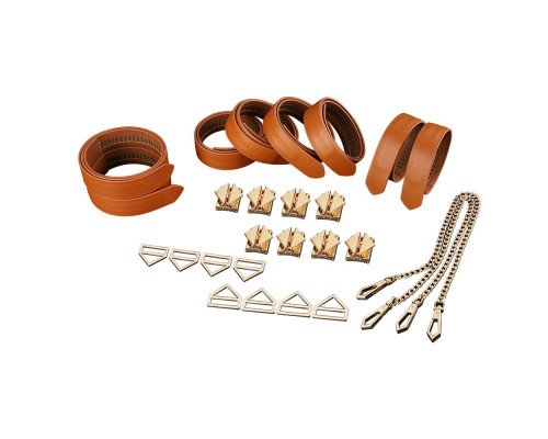 Набір для бондажу LOCKINK 8-Bondage-Straps Restraint Set, коричневий, 8 ременів з натуральної шкіри