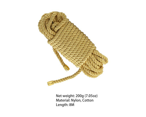 Мотузка для шибарі LOCKINK SEVANDA Shibari Pratice Rope, золотиста, 8 м, нейлон+бавовна