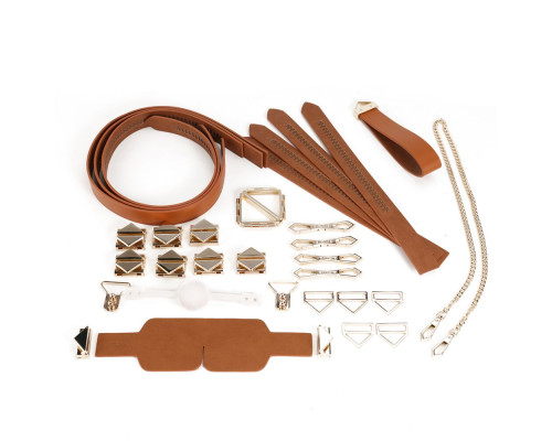БДСМ-набір LOCKINK Bondage & Restraint Set, коричневий, натуральна шкіра, фіксатори, маска, кляп