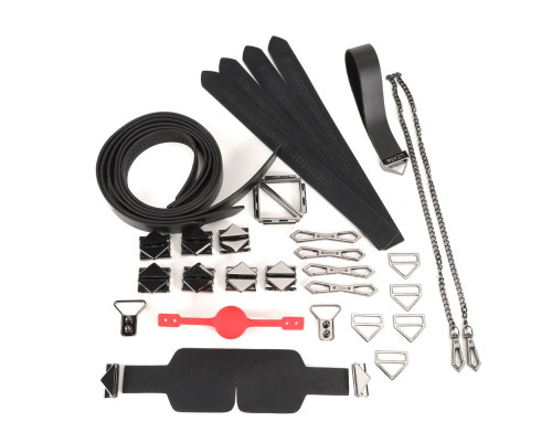 БДСМ-набір LOCKINK Bondage & Restraint Set, чорний, натуральна шкіра, фіксатори, маска, кляп