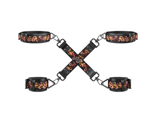 БДСМ-набір LOCKINK The Flowering Serpent Bondage Set, чорний, з малюнком у вигляді змій, 7 предметів