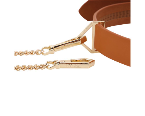 Нашийник з повідцем LOCKINK Tied Collar with Leash Set, коричневий, ланцюг зі шкіряною петлею та карабіном