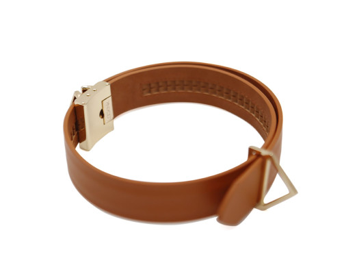 Нашийник з повідцем LOCKINK Tied Collar with Leash Set, коричневий, ланцюг зі шкіряною петлею та карабіном