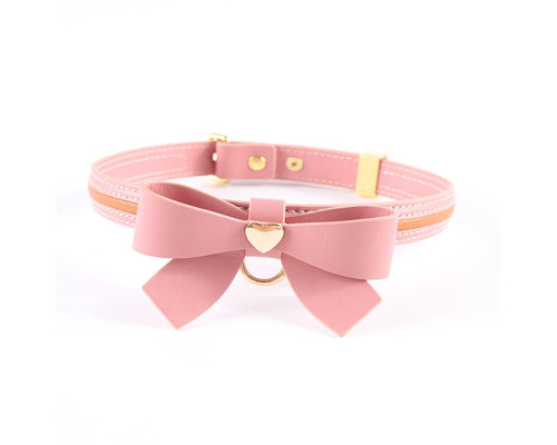 Нашийник з повідцем LOCKINK SEVANDA Love Heart Butterfly Leather Collar Set, рожевий, з бантом
