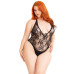 Тедді Leg Avenue Floral lace deep-V teddy, 1X/2X, чорне, мереживне, відкрита спина, високі трусики