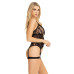 Комплект Leg Avenue Lace cami garter and G-string, One Size, чорний, корсет з гартерами + стрінги