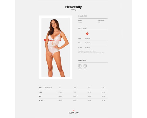 Эротическое полупрозрачное боди Obsessive Heavenlly crotchless teddy M/L (мятая упаковка!!!)