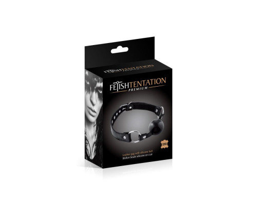 Кляп із силіконовою кулькою Fetish Tentation Premium Leather gag with silicone ball Black, шкіра