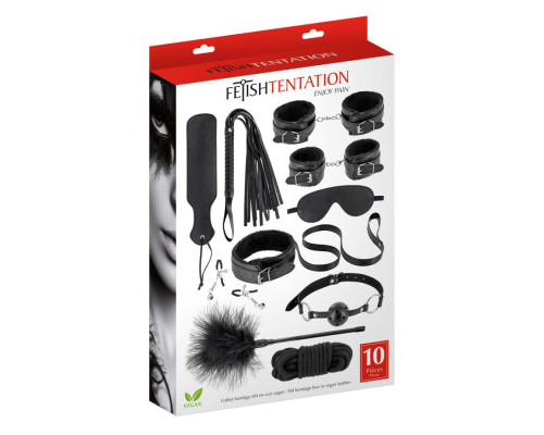 Набір для BDSM усе-в-одному Fetish Tentation SM Bondage Box in vegan leather, 10 предметів