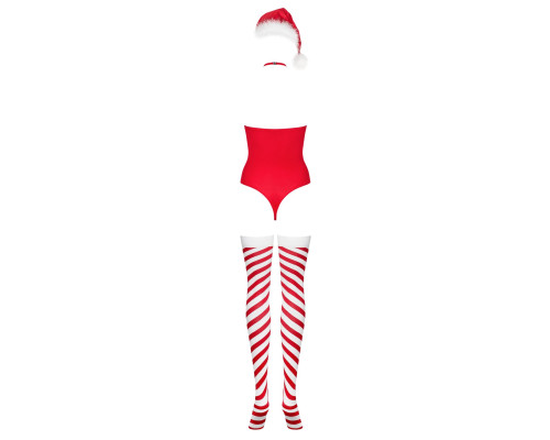 Тедді Obsessive Kissmas teddy, S/M, червоне, без бретелей, чокер, панчохи та шапка з помпоном у наборі