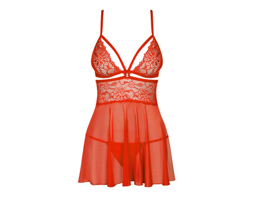 Бебі-дол Obsessive 838-BAB-3 babydoll & thong, L/XL, червоний, мереживний ліф, стрінги в комплекті
