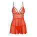 Бебі-дол Obsessive 838-BAB-3 babydoll & thong, L/XL, червоний, мереживний ліф, стрінги в комплекті