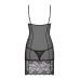 Сорочка Obsessive Alluria chemise & thong, L/XL, чорна, мереживо+мікросітка, стрінги в комплекті