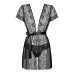 Пеньюар Obsessive Alluria peignoir & thong, L/XL, прозорий, з мереживом, пояс, трусики в комплекті