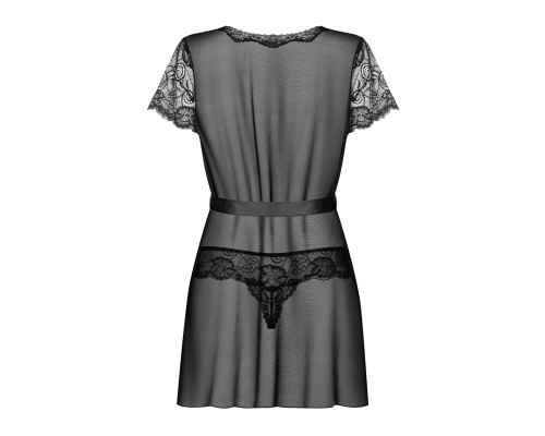 Пеньюар Obsessive Alluria peignoir & thong, L/XL, прозорий, з мереживом, пояс, трусики в комплекті