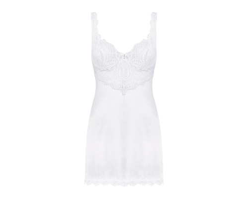 Сорочка Obsessive Amor Blanco underwire chemise & thong,L/XL, біла, мереживний ліф, стрінги в наборі