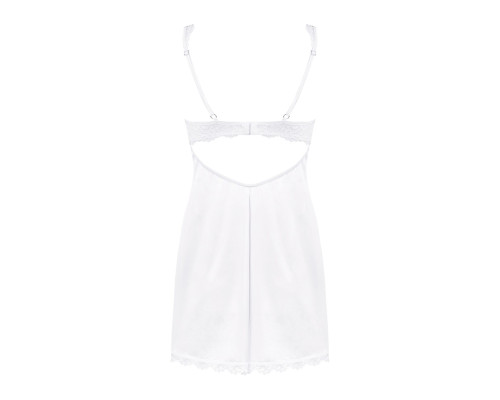 Сорочка Obsessive Amor Blanco underwire chemise & thong,L/XL, біла, мереживний ліф, стрінги в наборі
