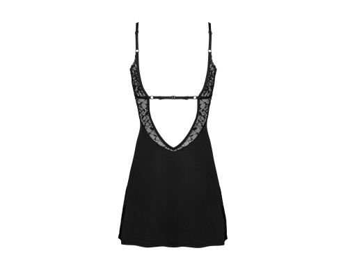 Сорочка Obsessive Bellastia chemise & thong, M/L, непрозора, фігурне декольте, стрінги в наборі