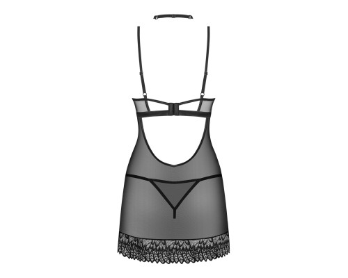 Сорочка Obsessive Donarella chemise & thong, M/L, мереживний ліф, чокер та стрінги в комплекті